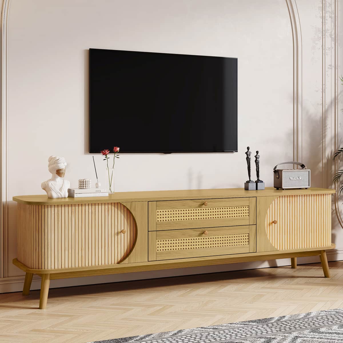 Rattan TV Stand for TVs up to 75'', Modern Farmhouse Media Console