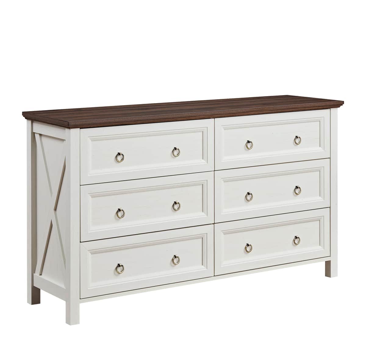 Farmhouse 6 Drawers Dresser for Bedroom, Wood Rustic Wide Chest of Drawers