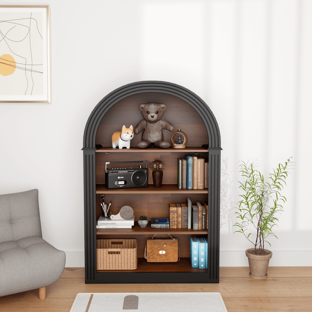 Bookcase, 4-Shelf Tall Bookshelf, 45.66" Wood Open