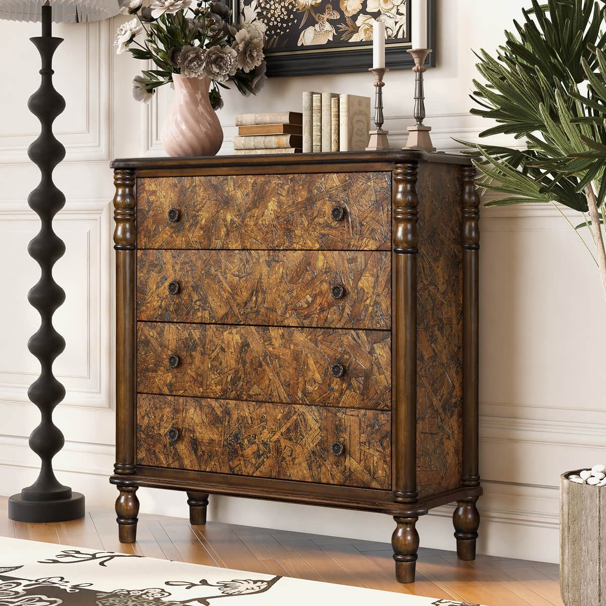 Farmhouse Chest of Drawers for Bedroom, 32'' Tall Dresser for Closet, Rustic