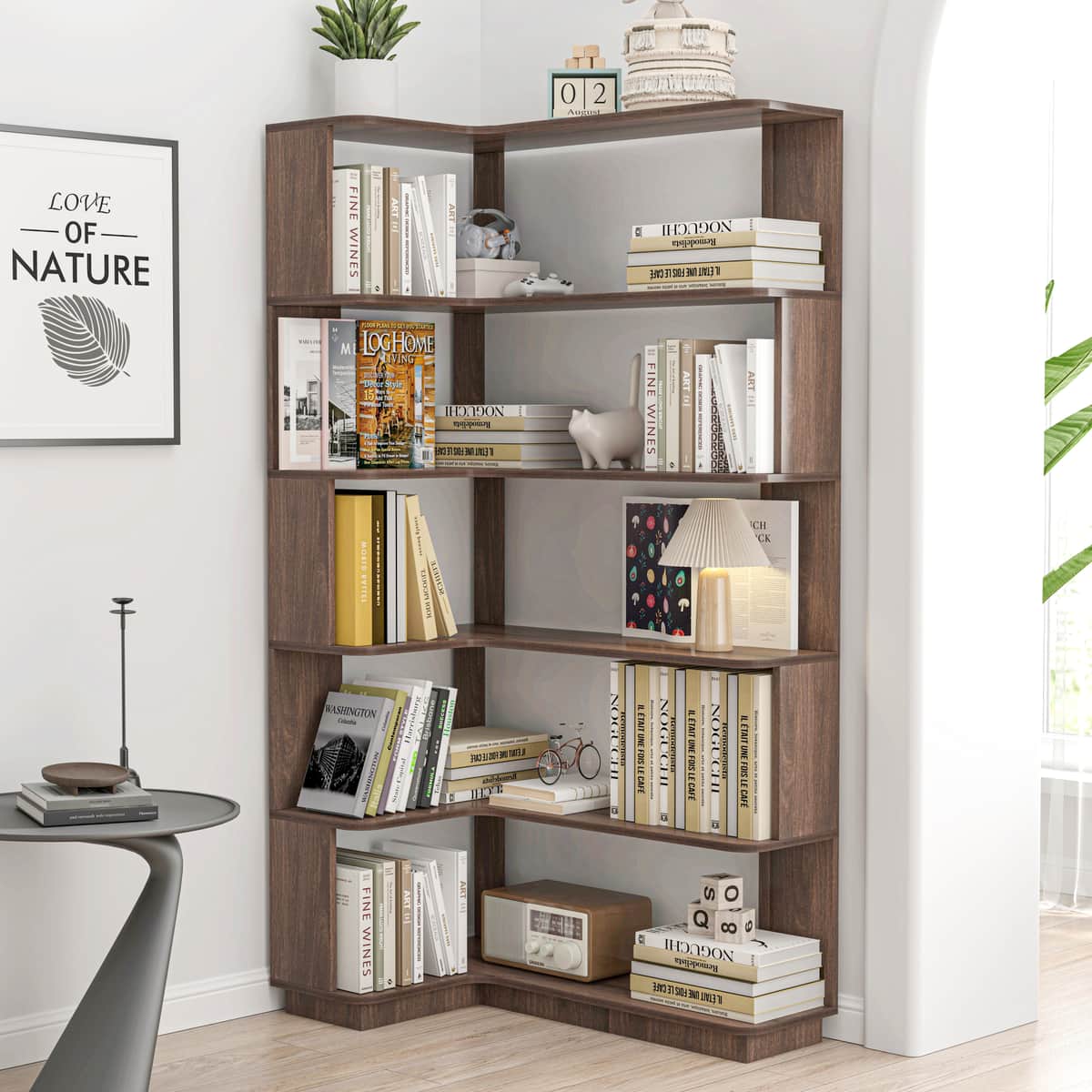 90cm (35.43") extended size 5-Tier Freestanding L-Shaped Corner Bookshelf