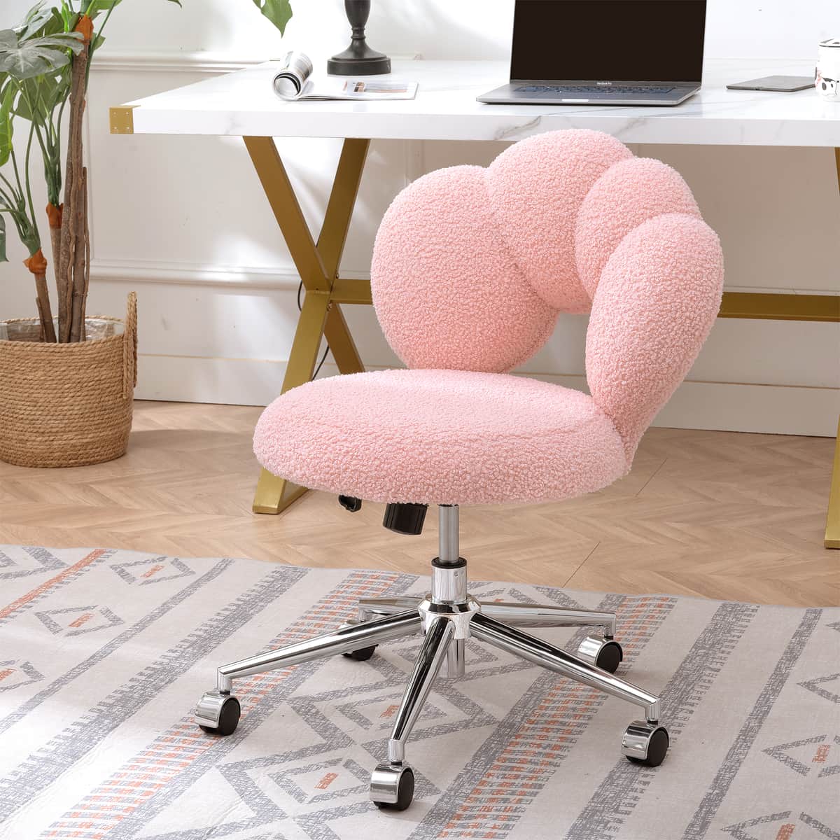 360°Swivel Height Adjustable, Swivel Chair, Teddy fabric, home office chair