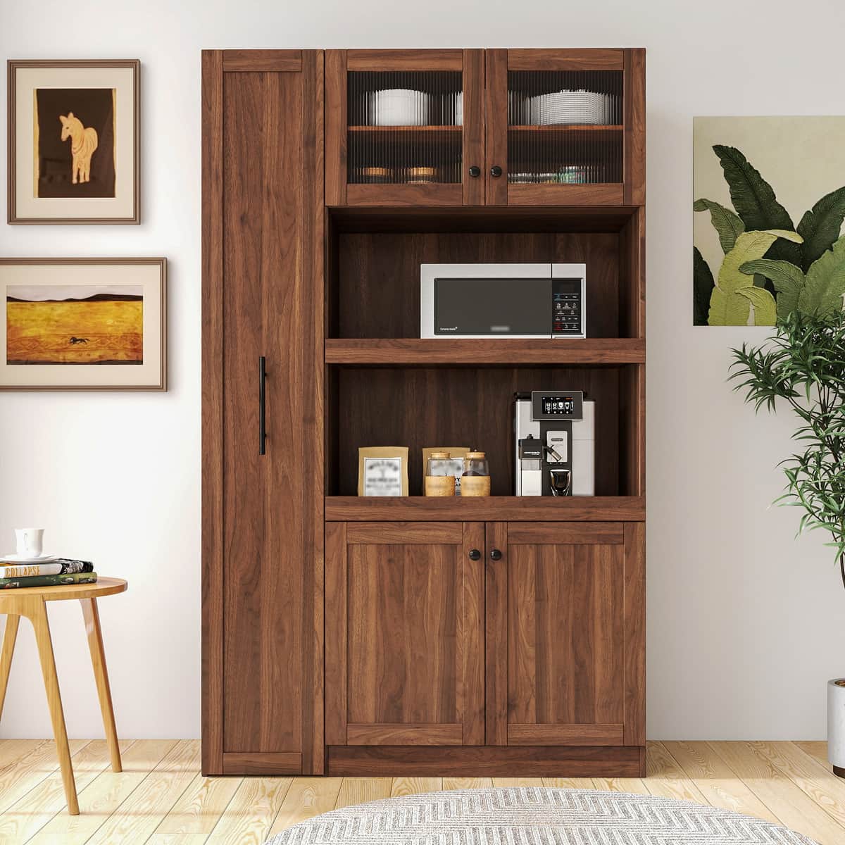 Kitchen pantry cabinet with multi-functional pull-out multi-tier storage
