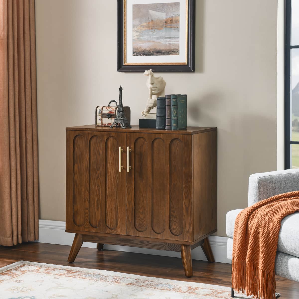 Mid Century Modern Fluted Sideboard Cabinet with