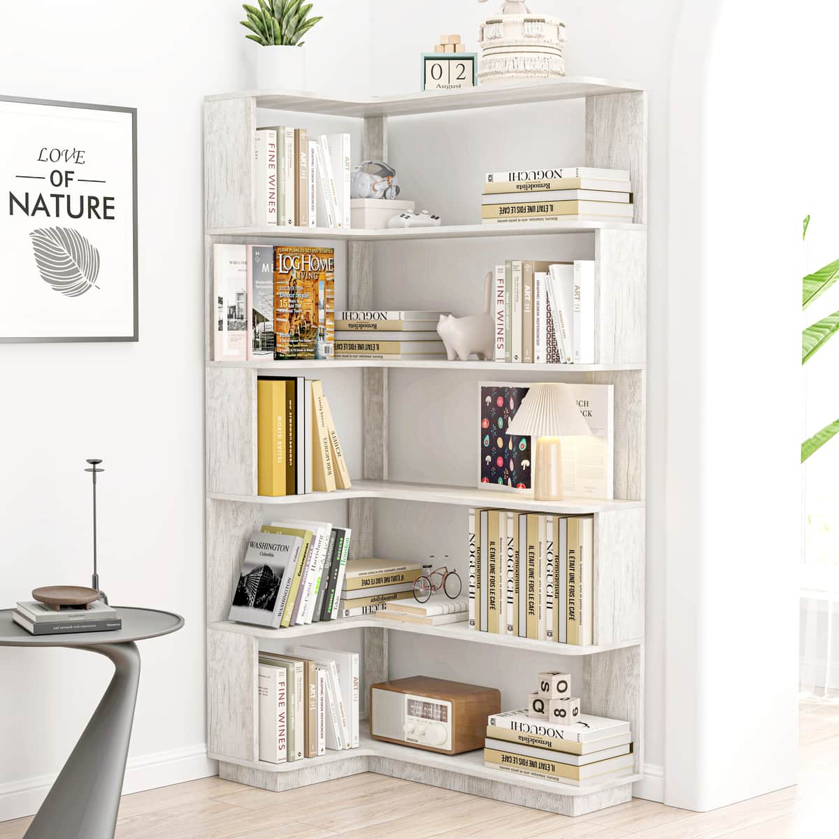 90cm (35.43") extended size 5-Tier Freestanding L-Shaped Corner Bookshelf
