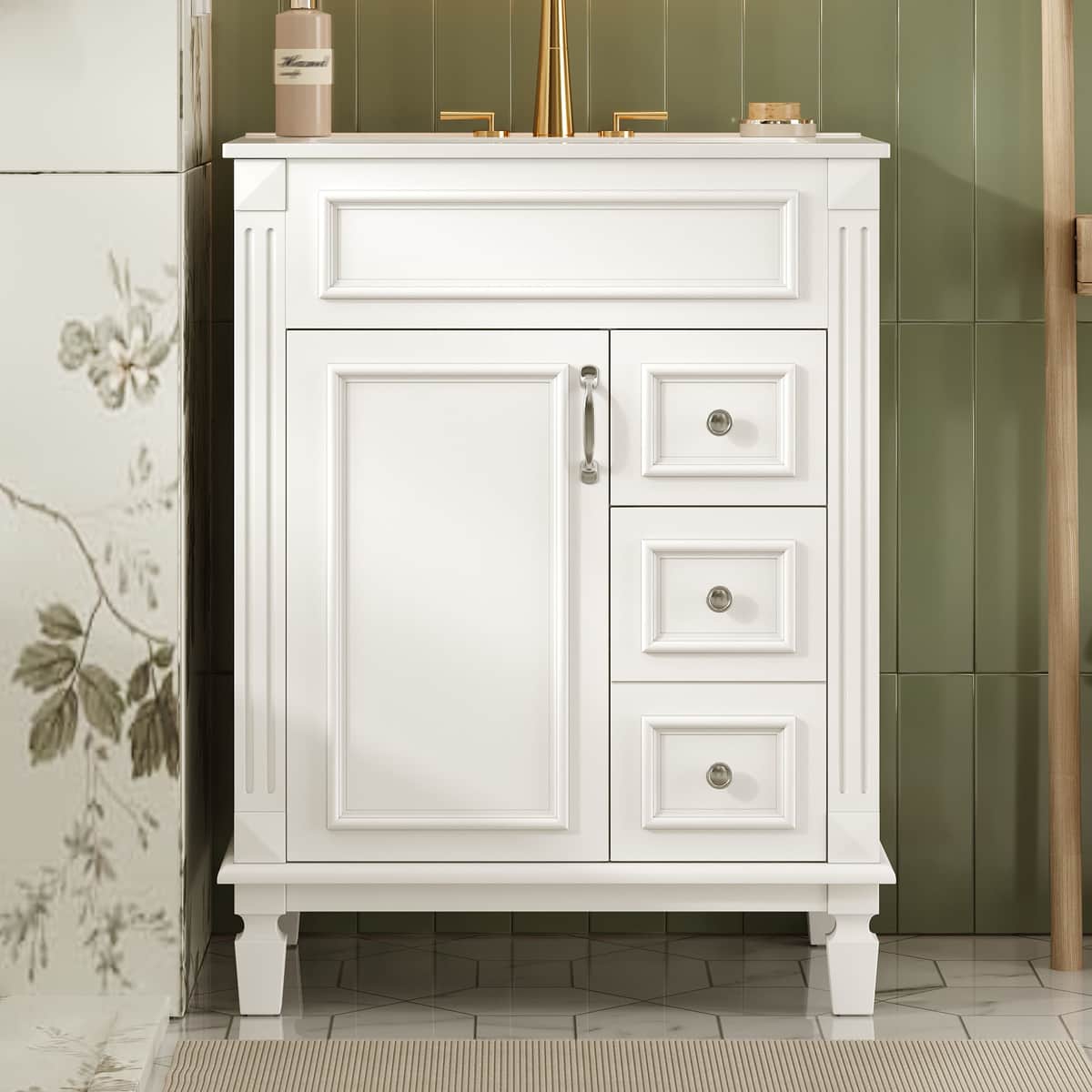 24" Bathroom Vanity with Ceramic Sink, Small Bathroom Sink Cabinet, Modern