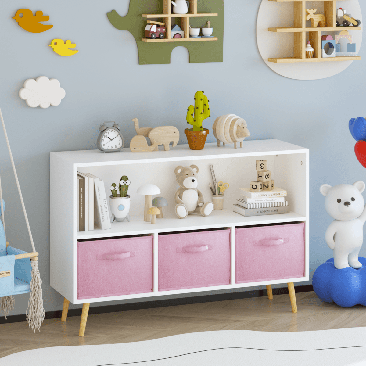 Kids bookcase with Collapsible Fabric Drawers