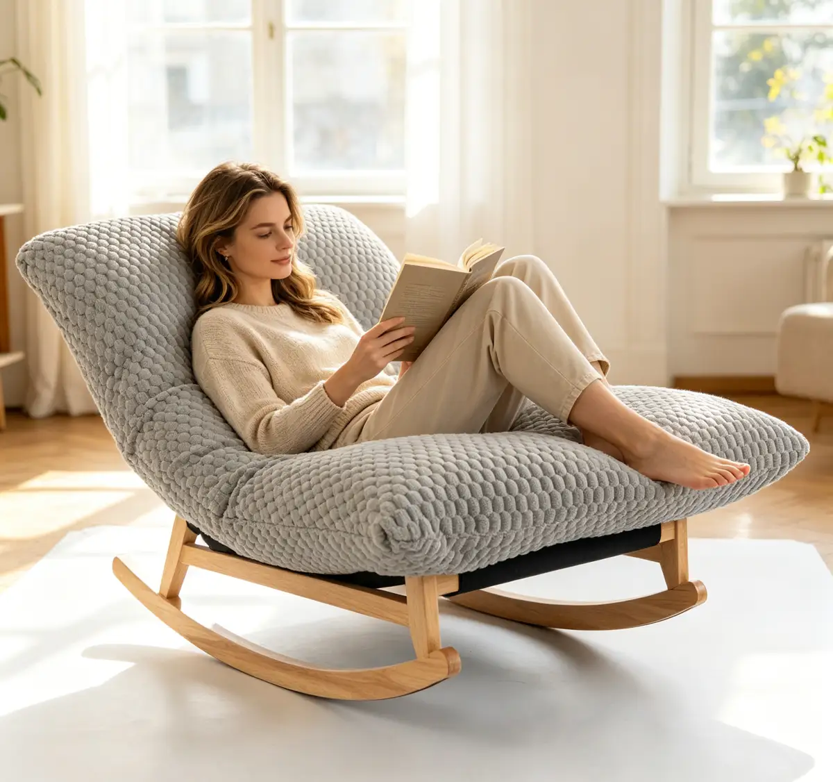 Bean bag rocking chair for Adults with Solid Wood Frame, Accent Armless Lazy