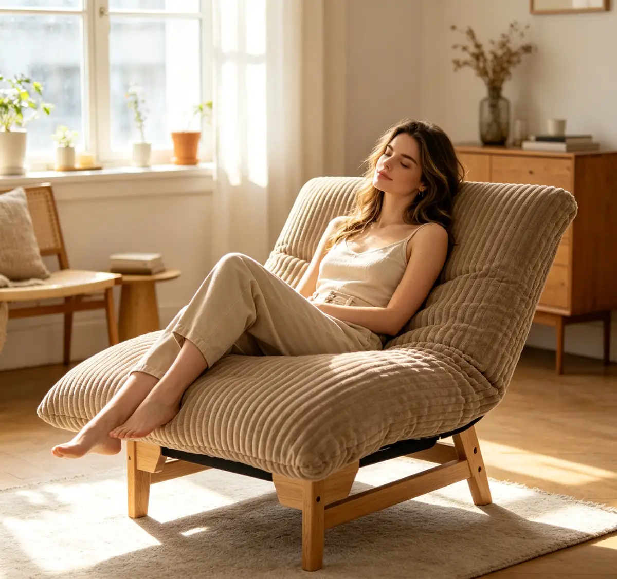Bean bag chair for Adults with Solid Wood Frame, Accent Armless Lazy Sofa