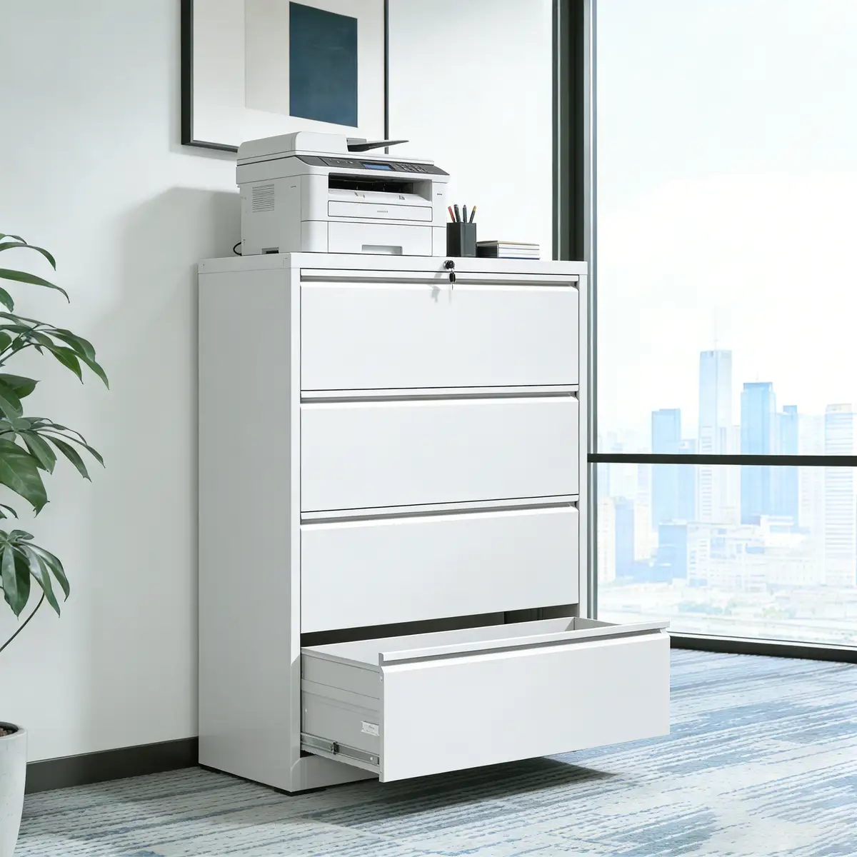 4 Drawer Lateral File Cabinet, Heavy Duty Metal Filing Cabinet, 35.4 Inch Wide