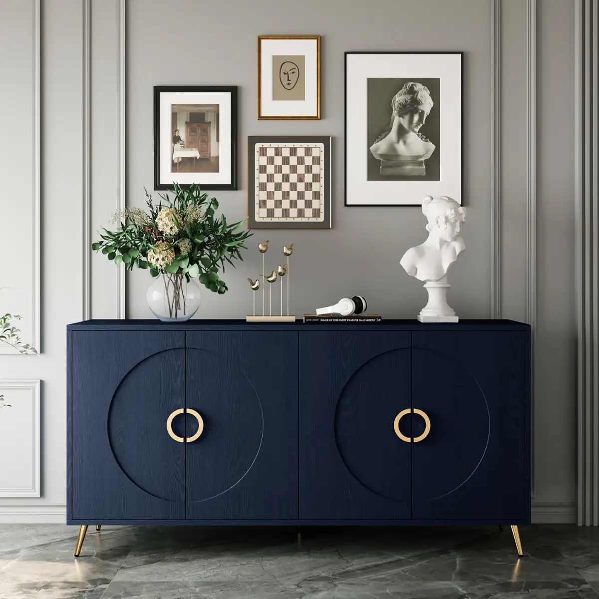 Modern Lacquered 4 Door Wooden Cabinet Sideboard Buffet Server Cabinet Storage