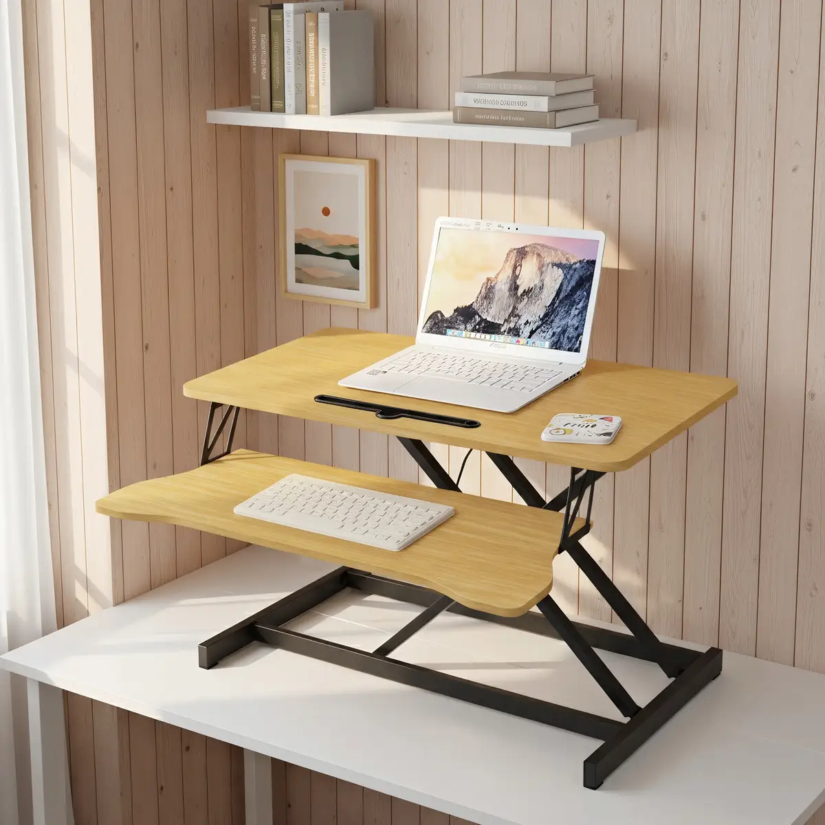 32 Inch Desk Converter, Height Adjustable Sit to Stand Riser, Dual Monitor