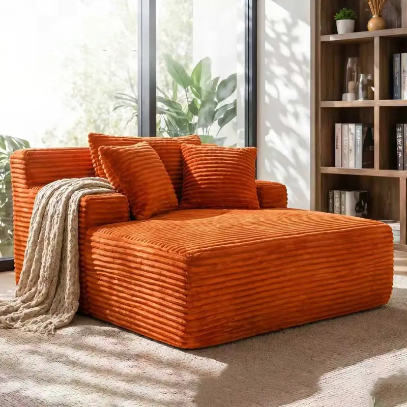66-inch indoor chaise lounge, oversized cushion boneless sofa bed with pillow