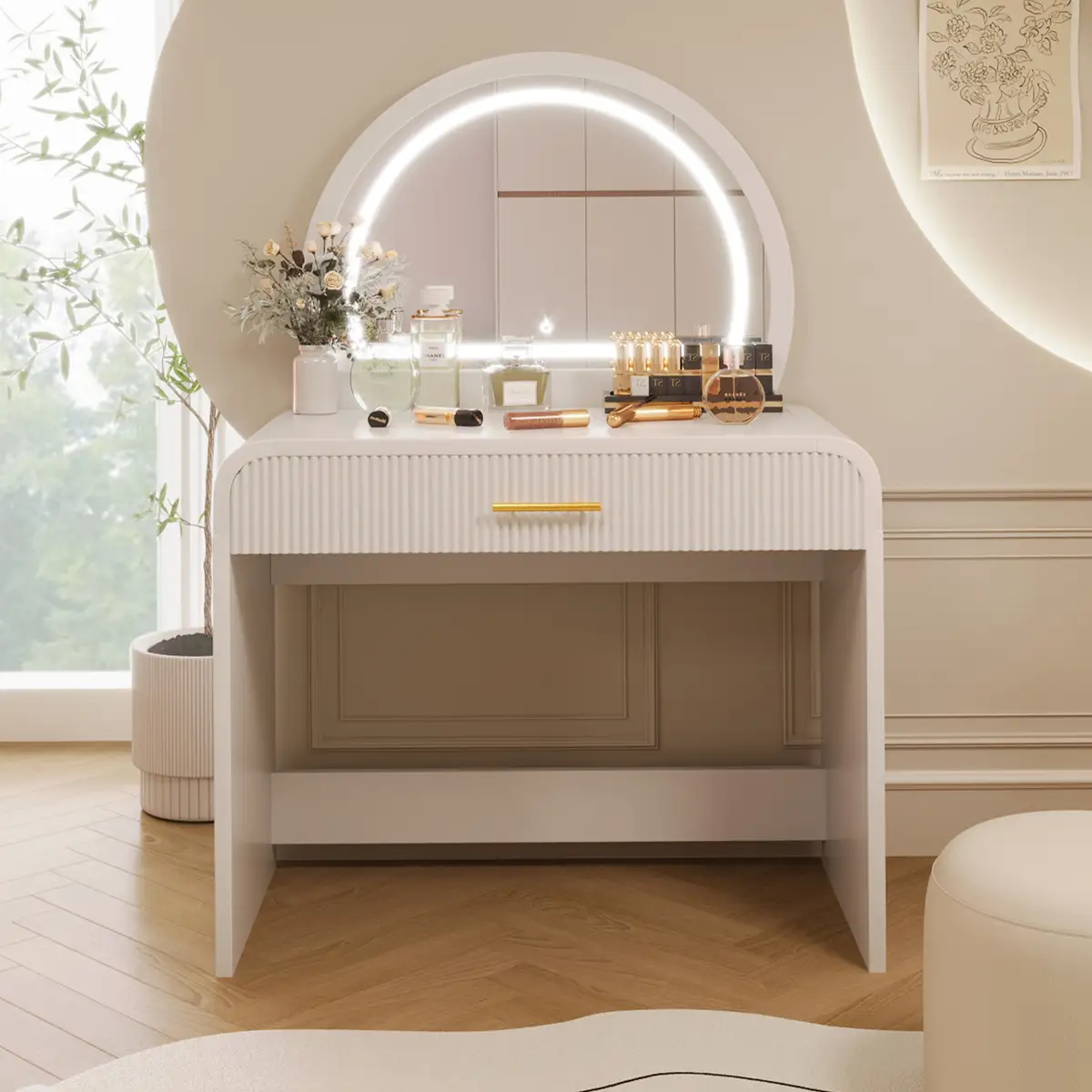 39" Makeup Vanity Table with Mirror Touch Screen Lighted Mirror, Dressing Table