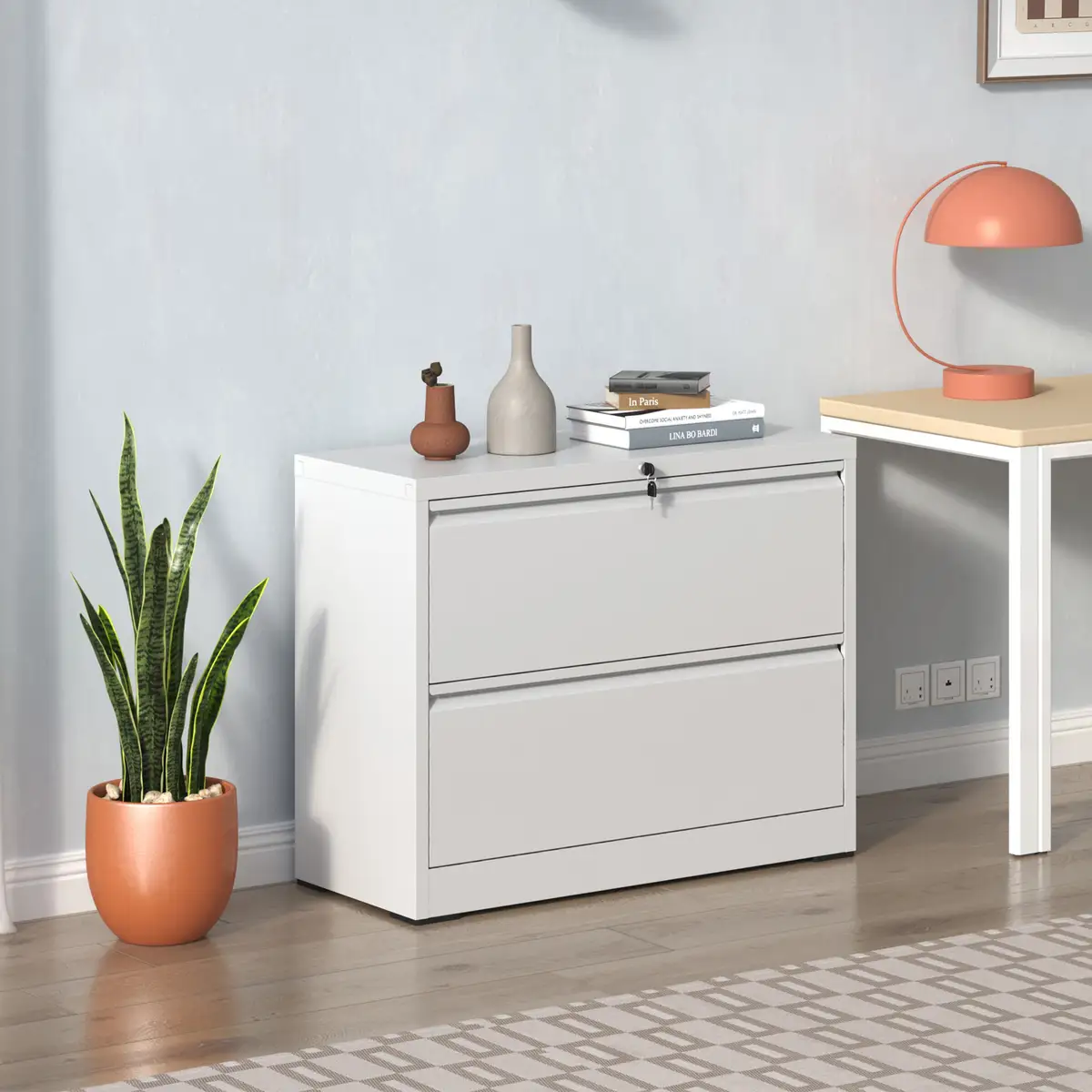 Lateral File Cabinet 2 Drawer, 35.4 Inch Wide Metal Filing Cabinet for Home