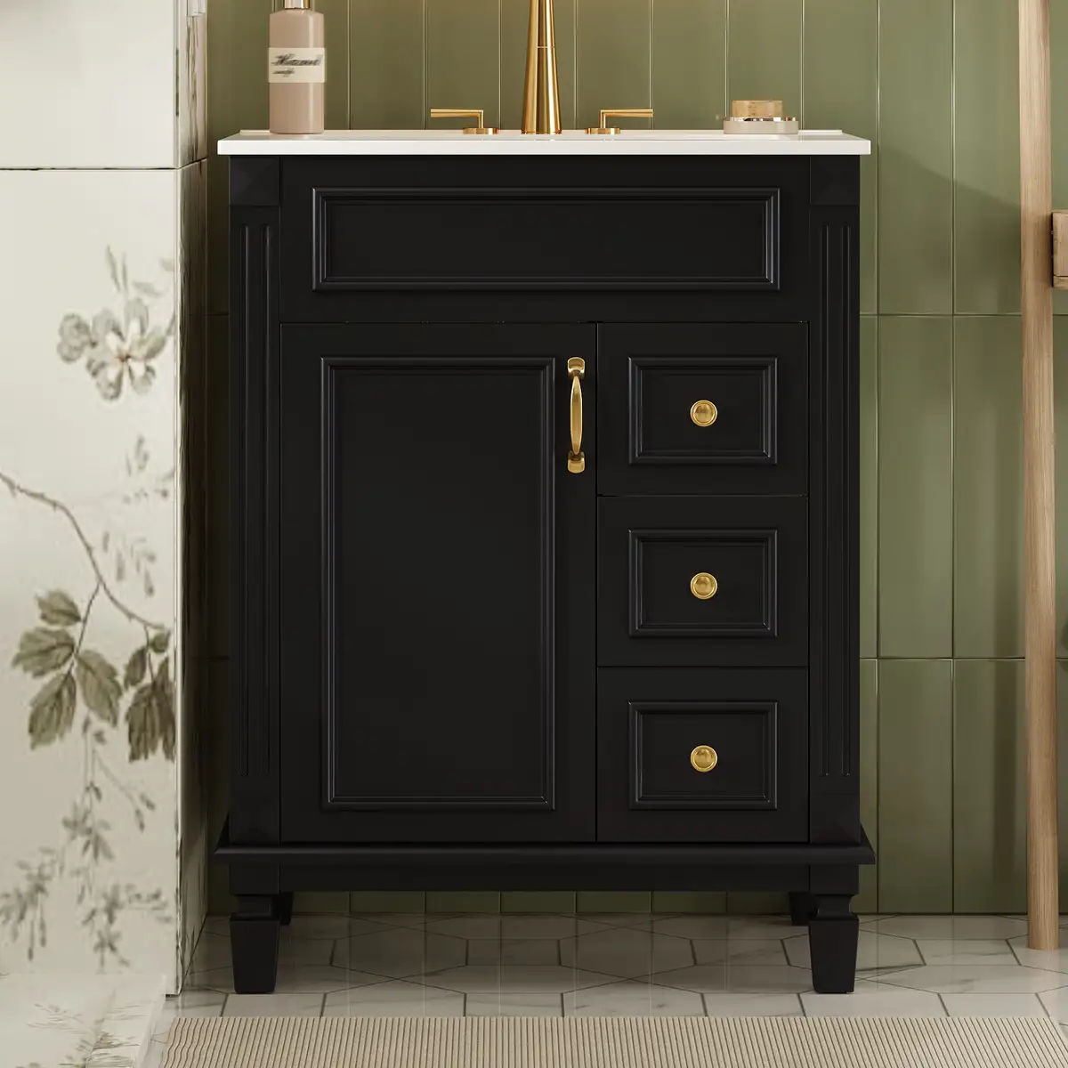 24" Bathroom Vanity with Ceramic Sink, Small Bathroom Sink Cabinet, Modern