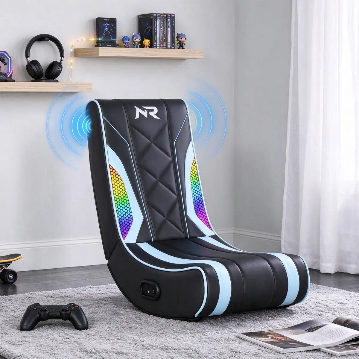 NoxRoc Floor Rocker Gaming Chair With RGB LED Lights, Built-in 2.0 speakers