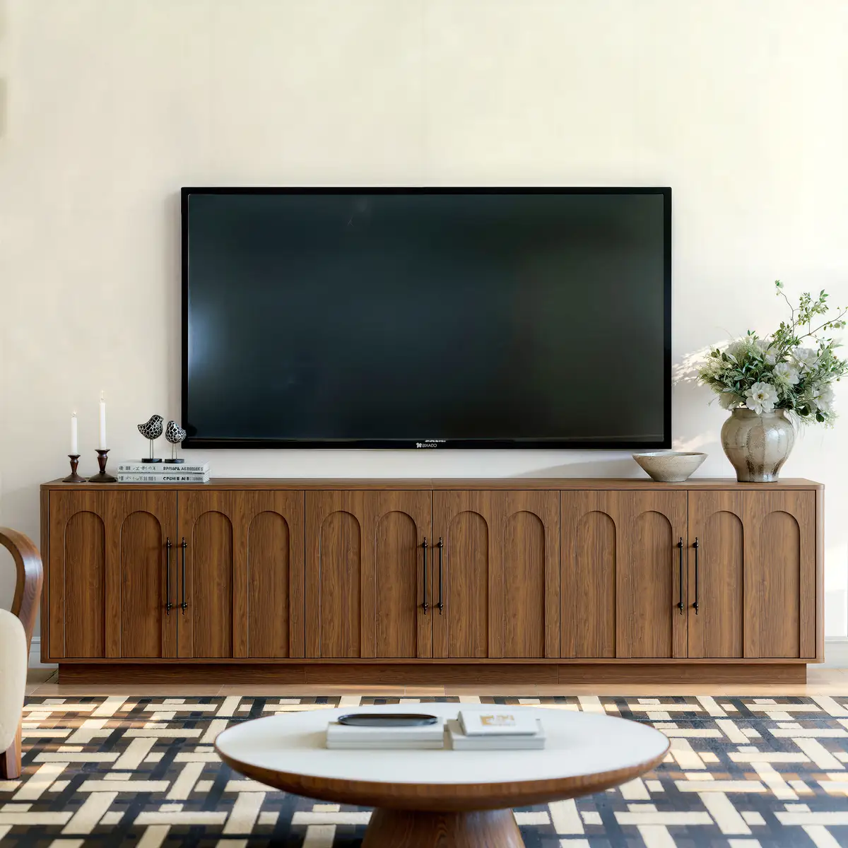 94.5" Extra Long TV Stand for Large TVs, 6-Door Media Console with Storage
