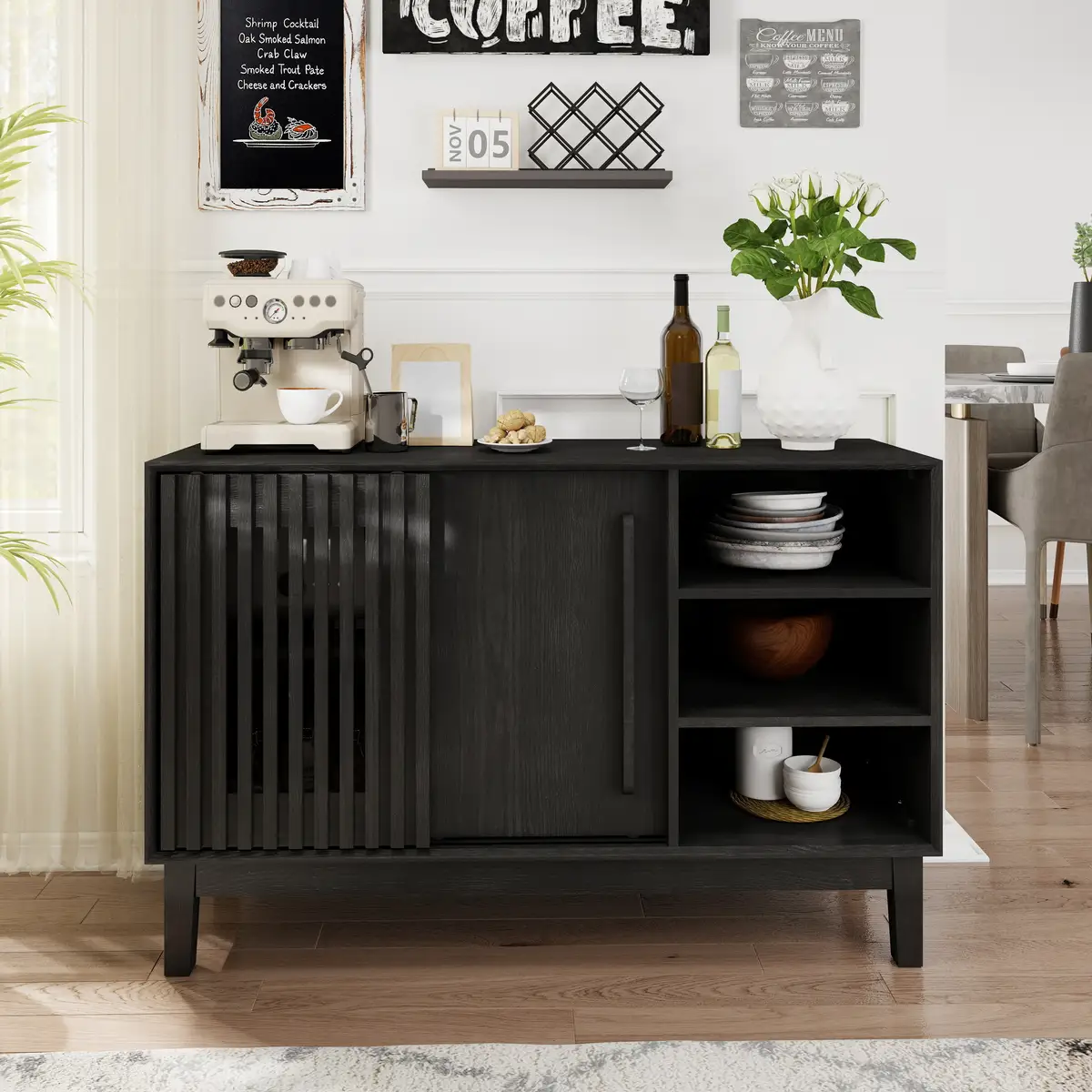 47.3" Sideboard Buffet Cabinet with Storage, Farmhouse Fluted Sideboard with 2