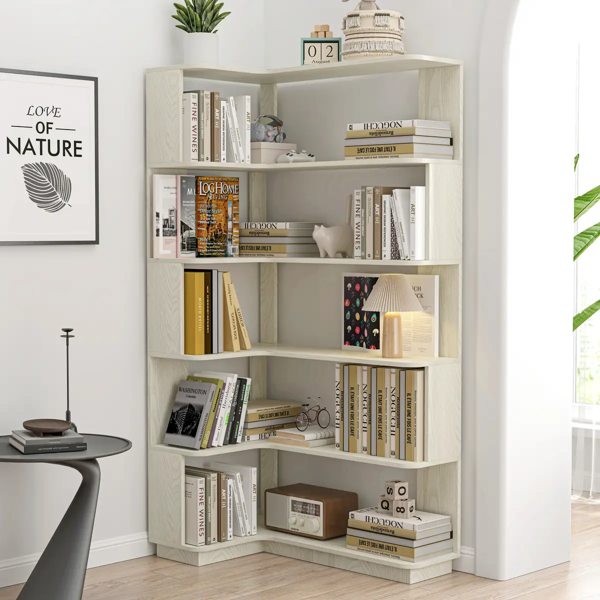 90cm (35.43") extended size 5-Tier Freestanding L-Shaped Corner Bookshelf