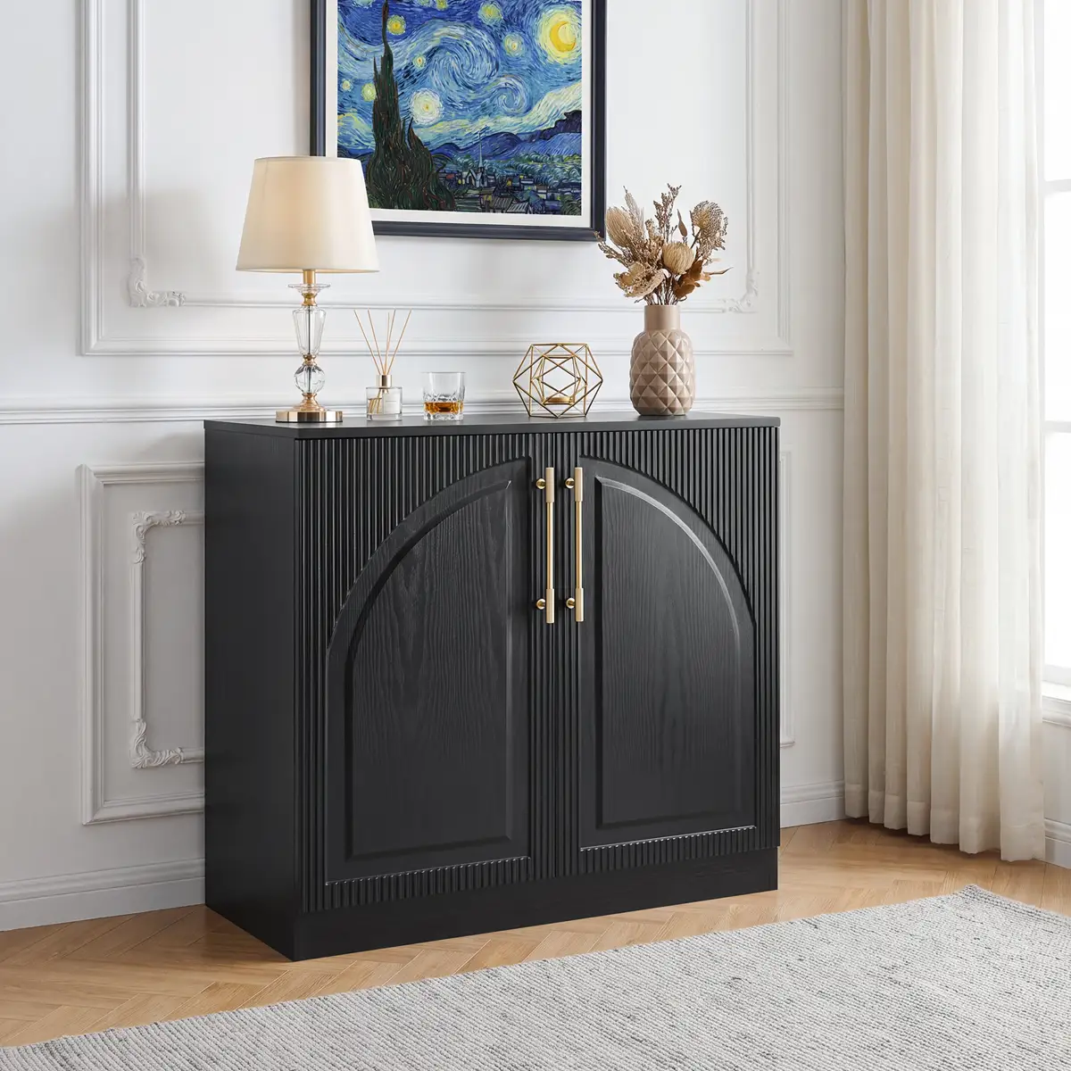 31.5" Modern Buffet Cabinet with Storage, Fluted Coffee Bar Cabinet, Arc