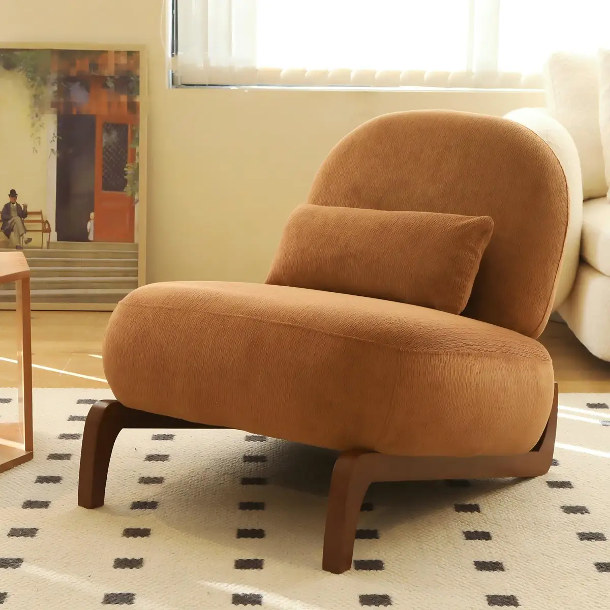 Cute Accent Chair with Solid Wood Legs, Living Room Chair with Soft fabric