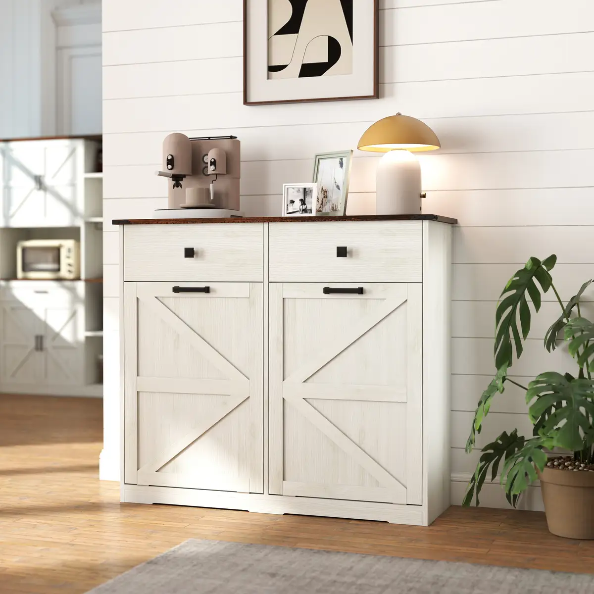 Farmhouse Double Tilt Out Trash Cabinet for 20 Gallon Trash Cans, Free Standing