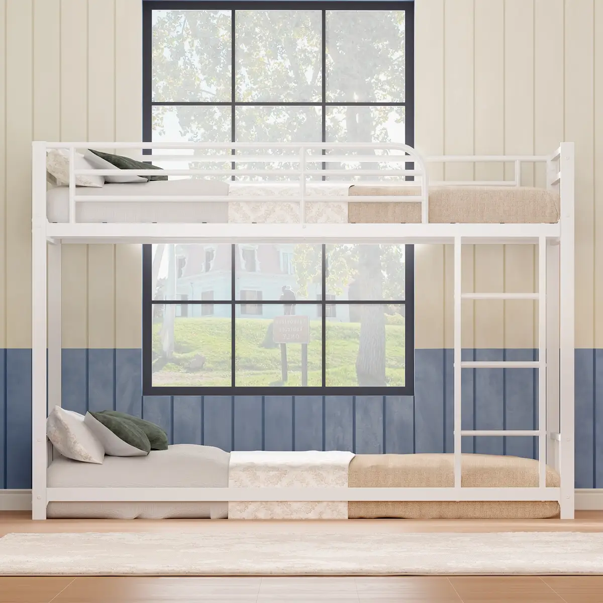 New Bunk Bed Twin Over Twin, Heavy Duty Metal Bunk Twin Bed Frames with Safety