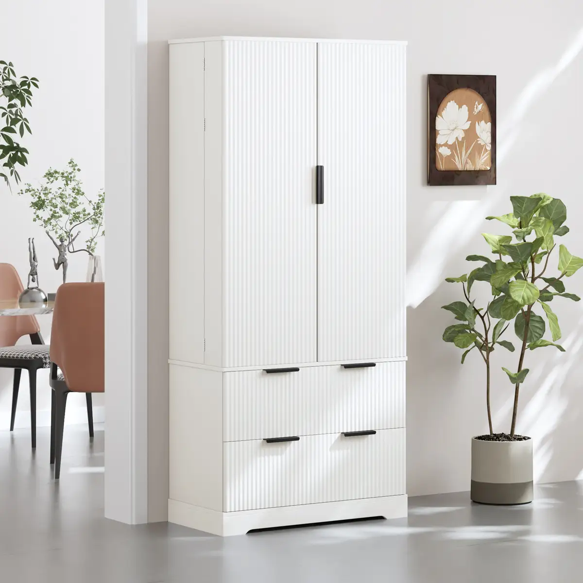 72" Modern Fluted Kitchen Pantry Cabinet with 2 Large