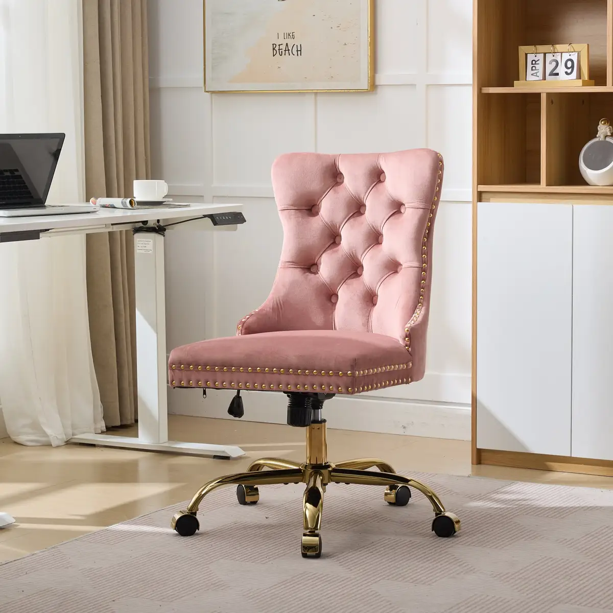 A&A Furniture Office Chair, Modern Velvet Upholstered Tufted Button Home Office