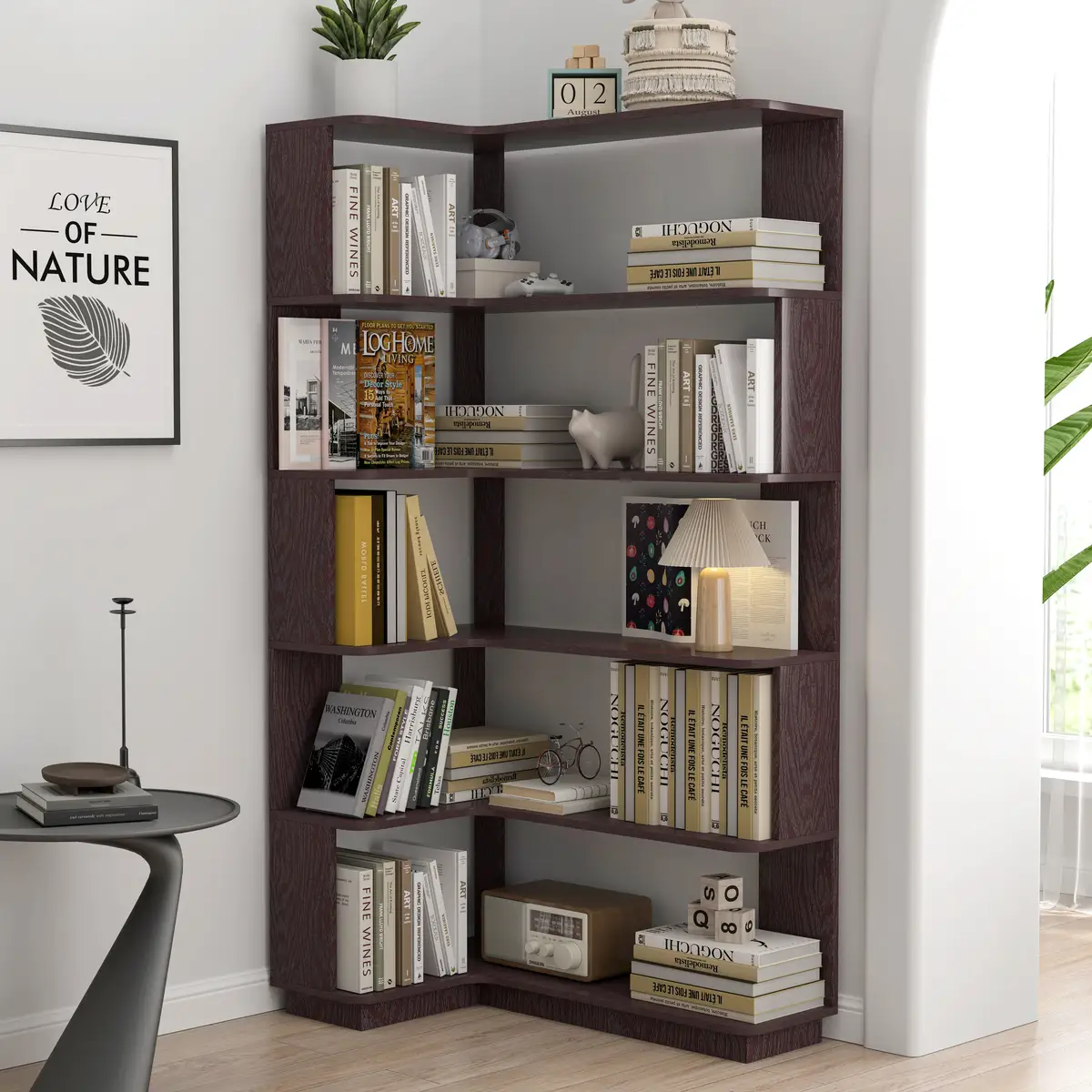 90cm (35.43") extended size Freestanding L-Shaped Corner Bookshelf For Living