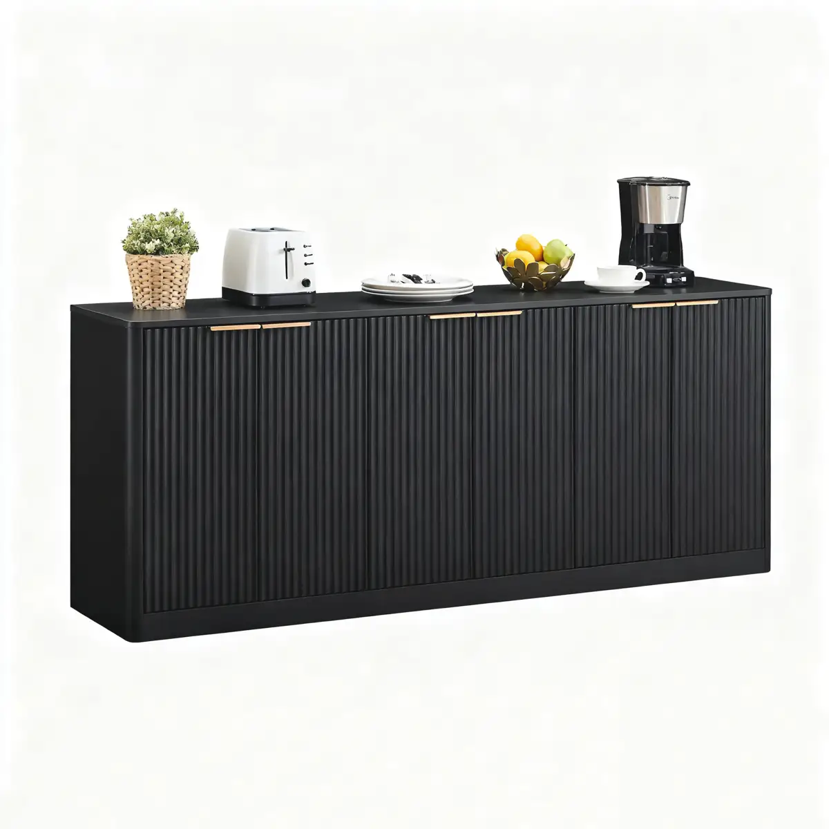 67-inch modern wavy sideboard, curved contour design storage cabinet, 6-door