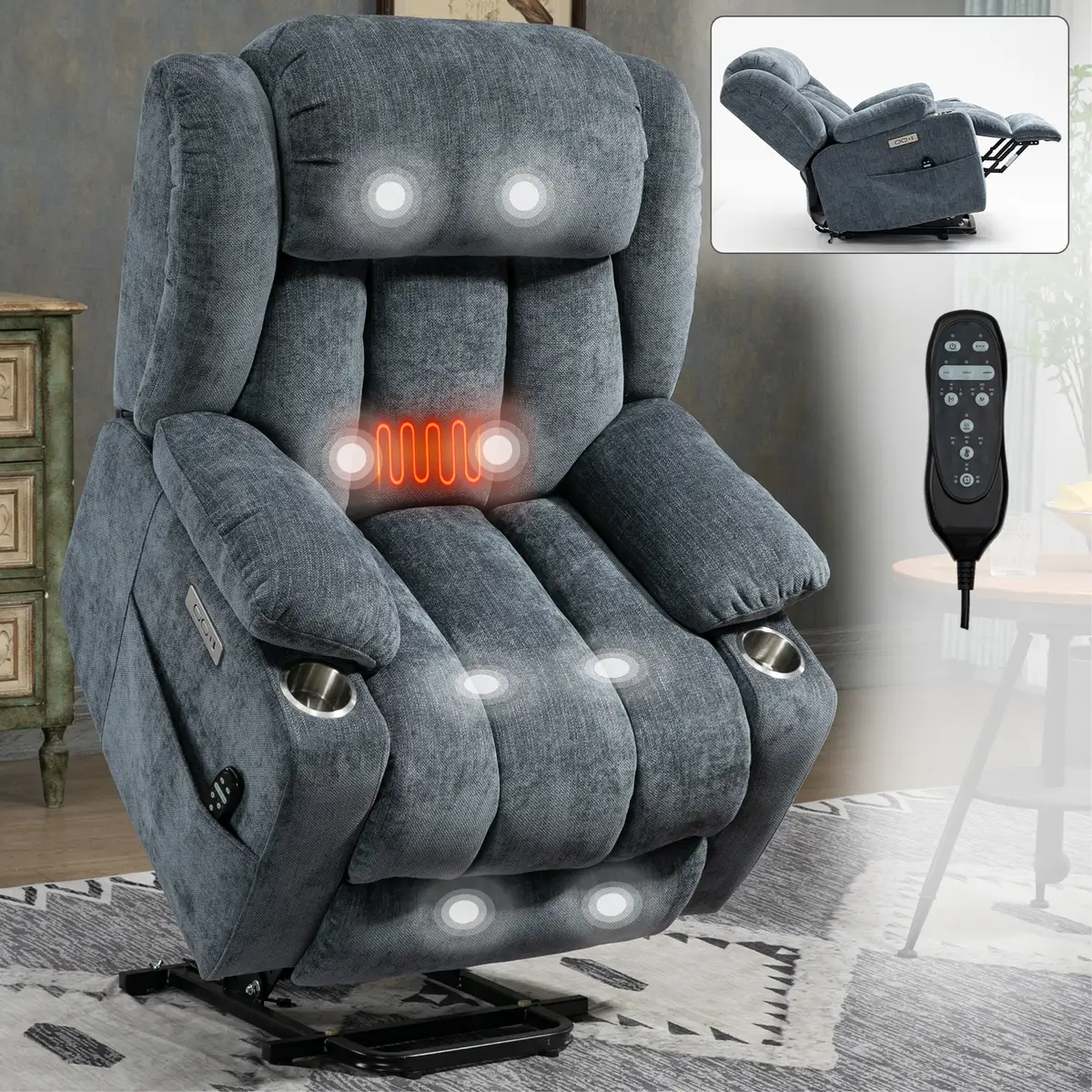 Up to 350 LBS Chenille Power Lift Recliner Chair, Heavy Duty Motion Mechanism