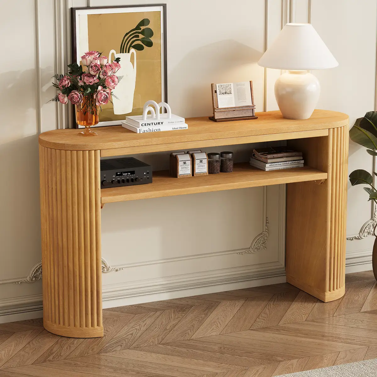 Rustic Console Table with Fluted Legs - Farmhouse Entryway Sofa Table, Vintage