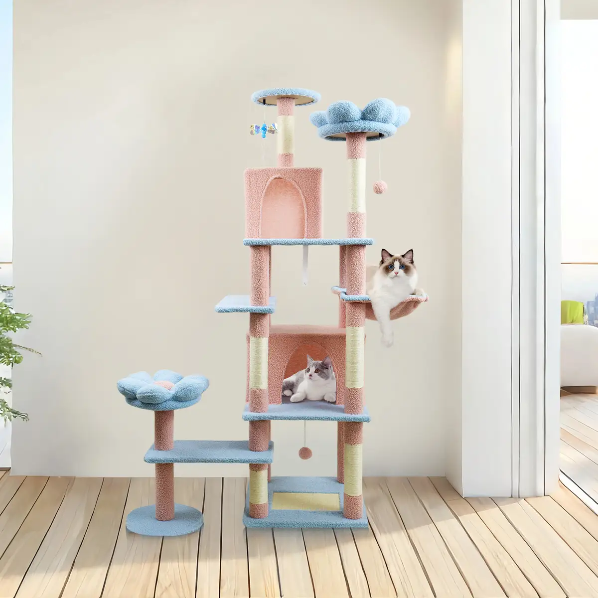 71 inch flower cat tree with large condo removable flower cushion and hammock