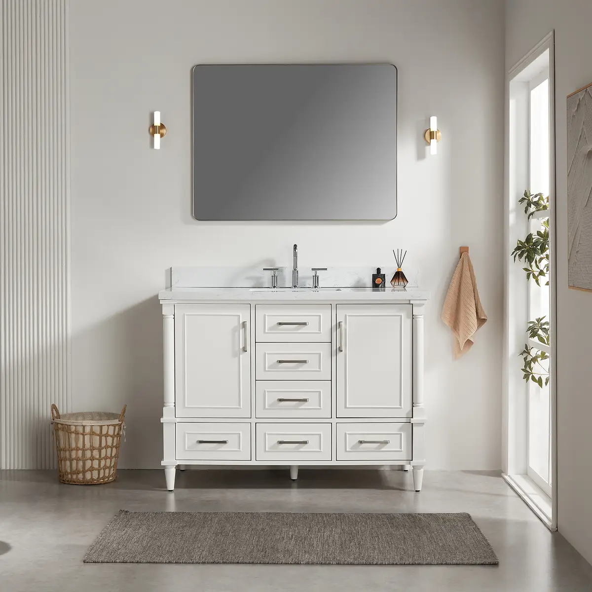 Fully Assembled 48'' Freestanding Single Bathroom Vanity with 2 Free Handle Sets