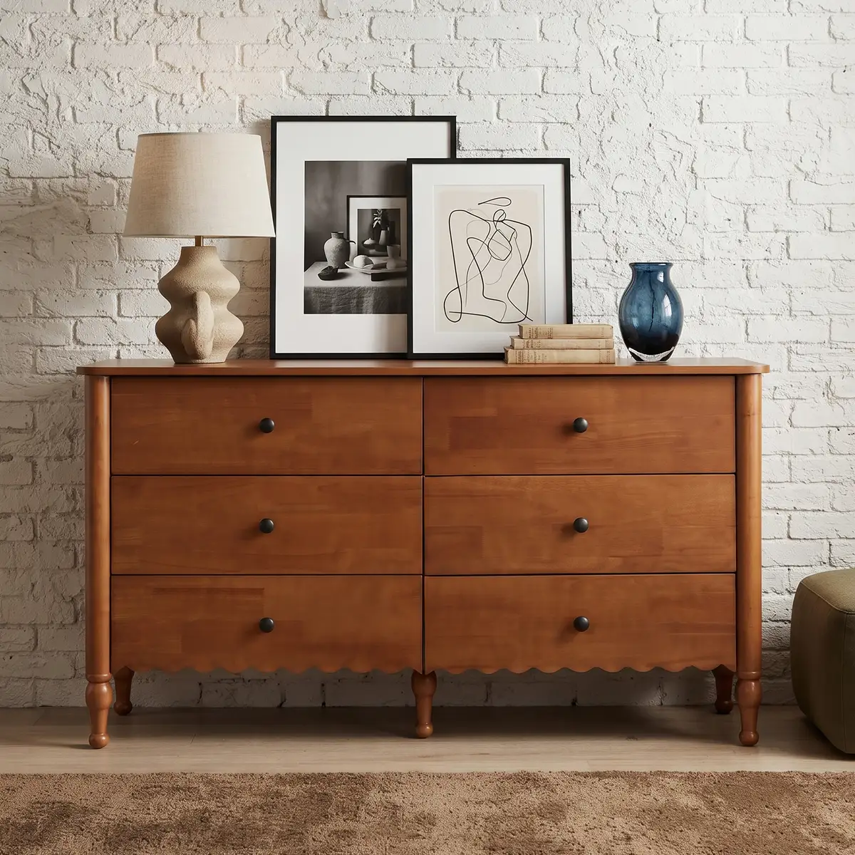 55'' Drawer Dresser for Bedroom, Living Room & Hallway - Wooden Double Chest