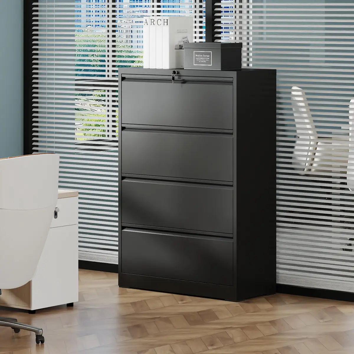 4 Drawer Lateral File Cabinet, Heavy Duty Metal Filing Cabinet, 35.4 Inch Wide