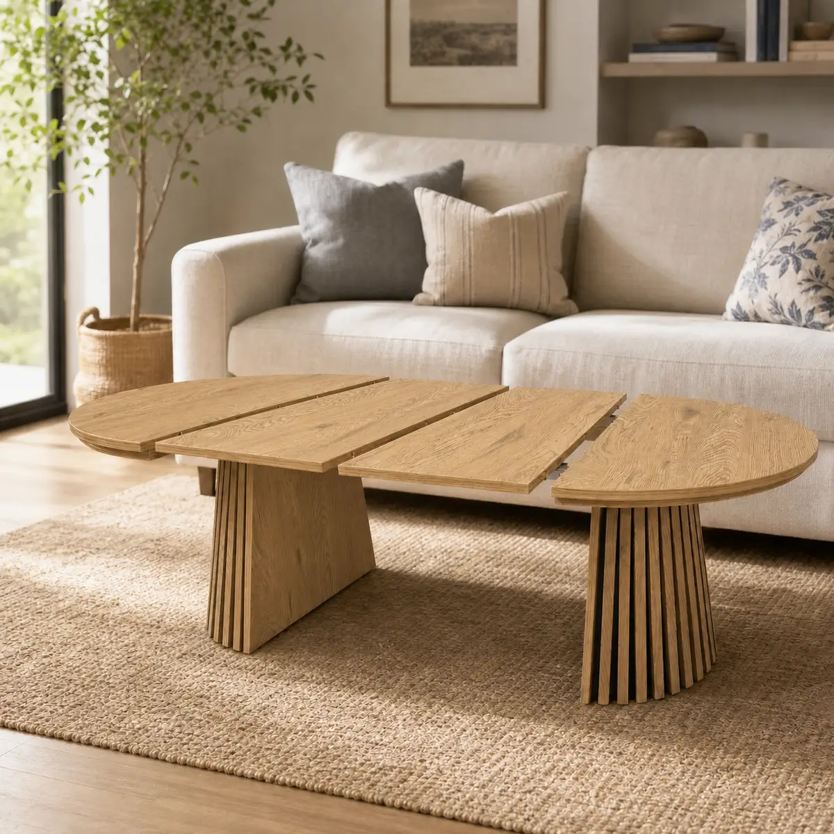 Wooden Round Wooden Coffee Table, Flexible and Extendable, Multi-functional