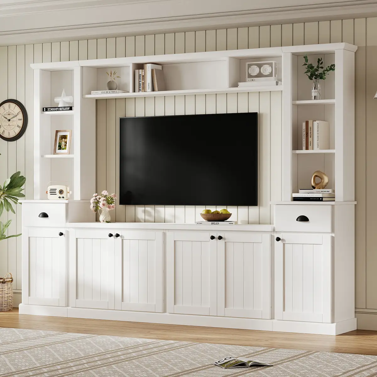 Minimalist Entertainment Wall Unit Set with Bridge for TVs Up to 75'', Ample