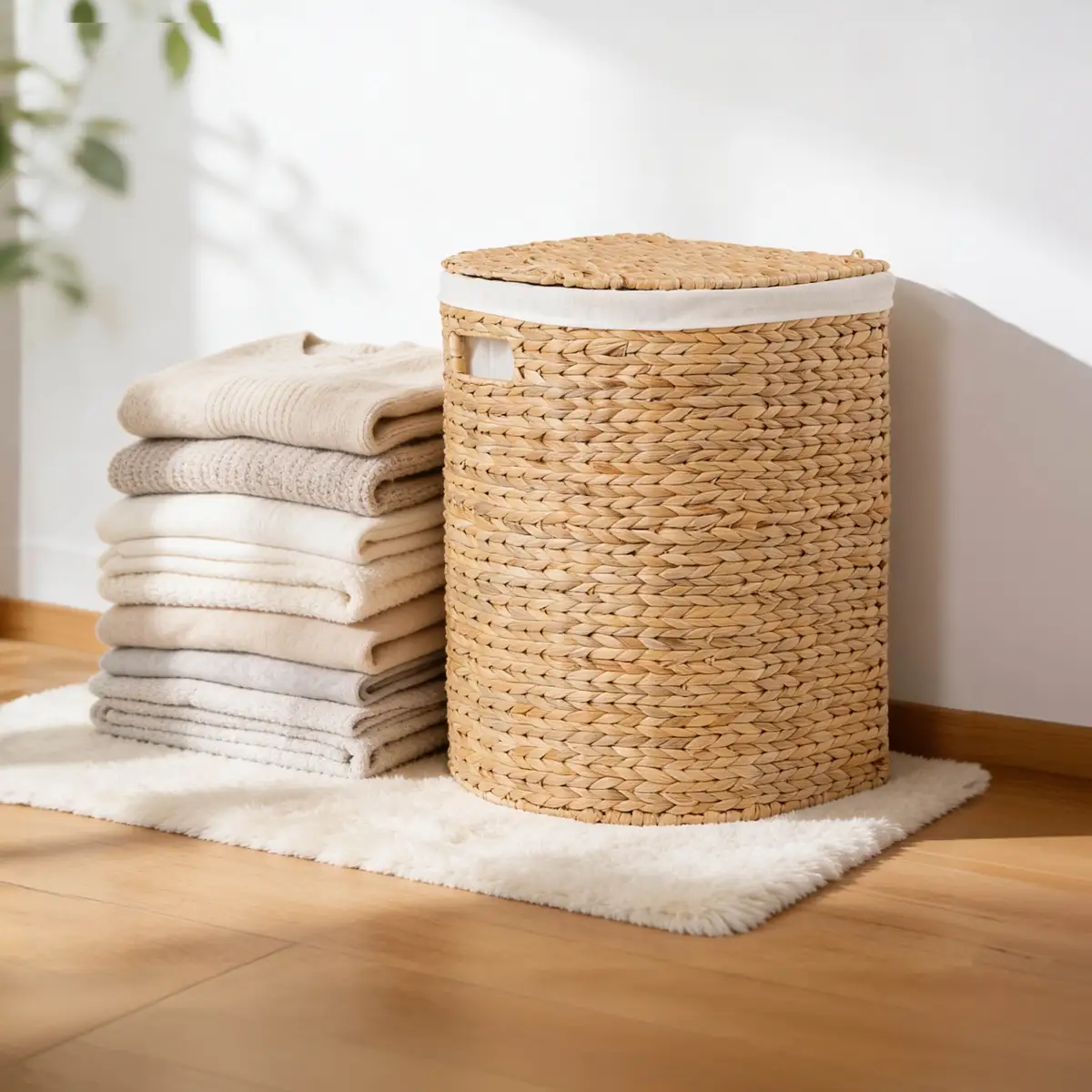 Ludmila Water Hyacinth Woven Half Oval Laundry Hamper - 16.9" x 13.8" x 20.5"