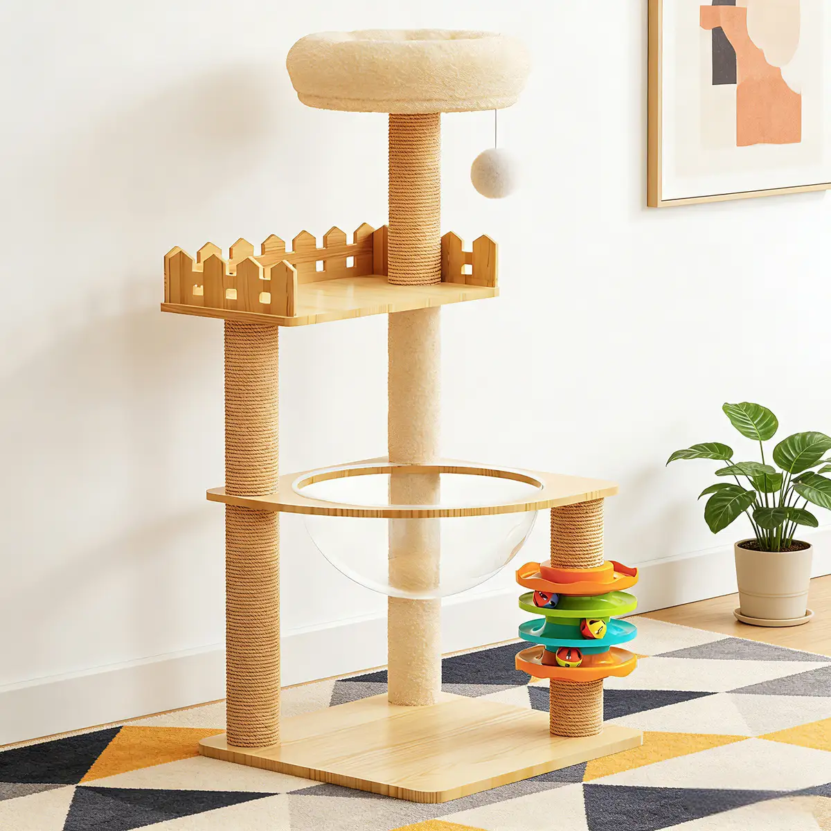 39.3" Modern Cat Tower, Wood Cat Tree Tower for Indoor Cats, Cat Treewith