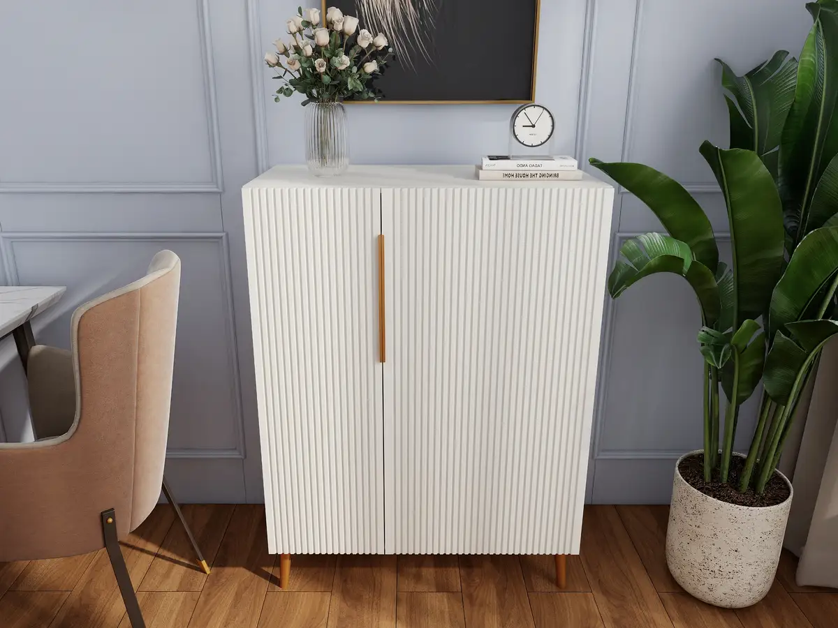 Modern White Sideboard Cabinet with Gold Handles for