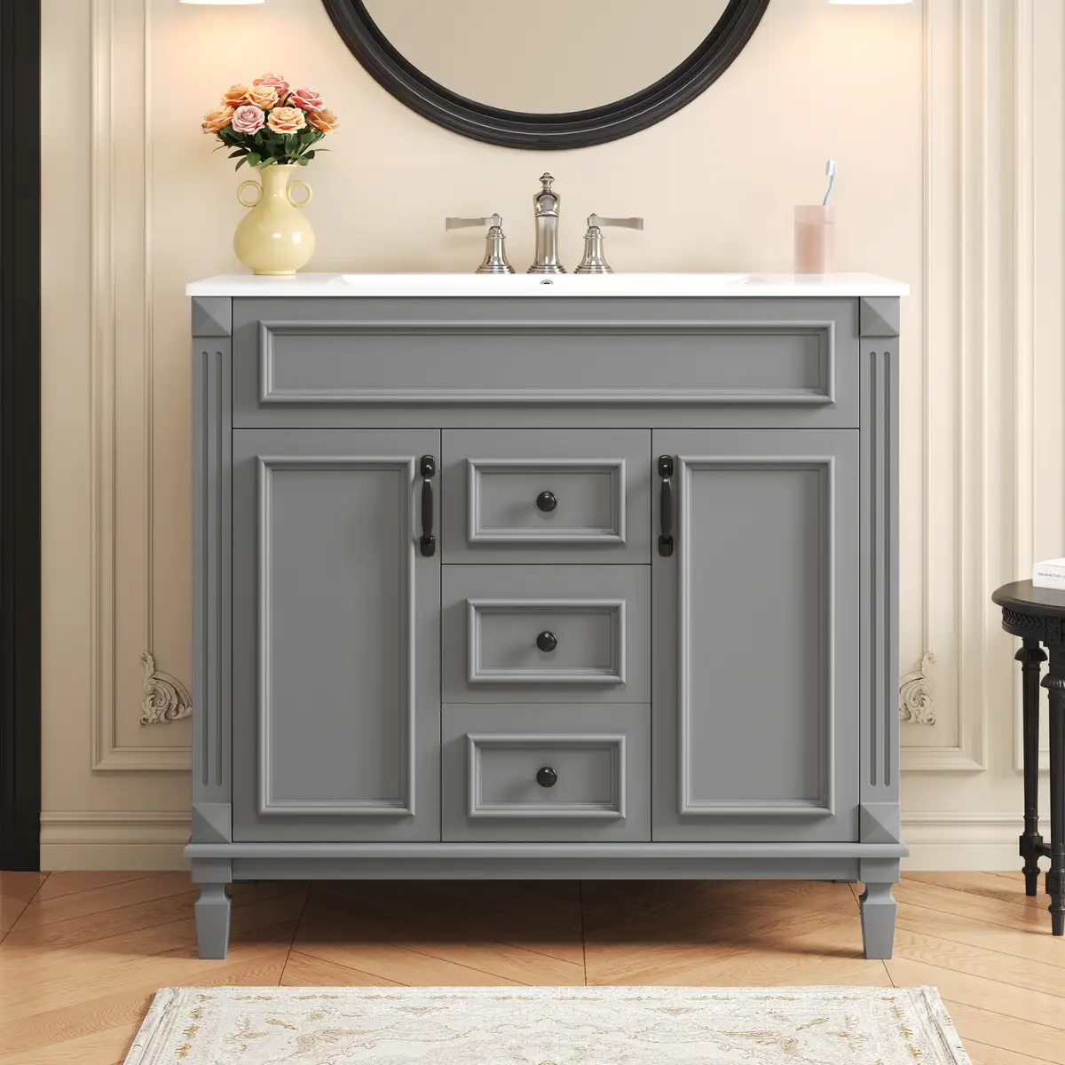36'' Bathroom Vanity with Top Sink, Modern Bathroom Storage Cabinet with 2 Soft