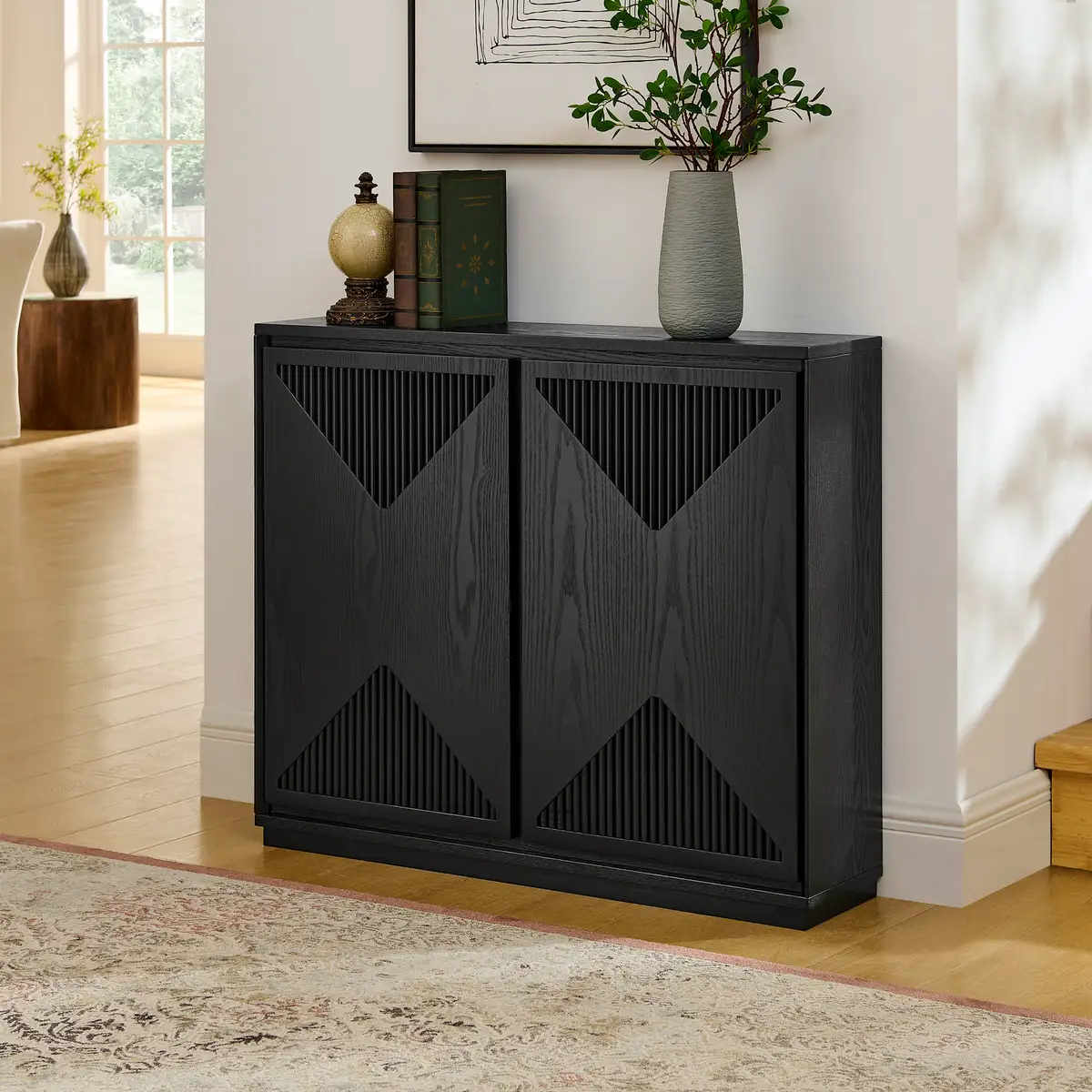 Mid Century Modern V-shape Storage Cabinet, Buffet Cabinet with Storage, Narrow