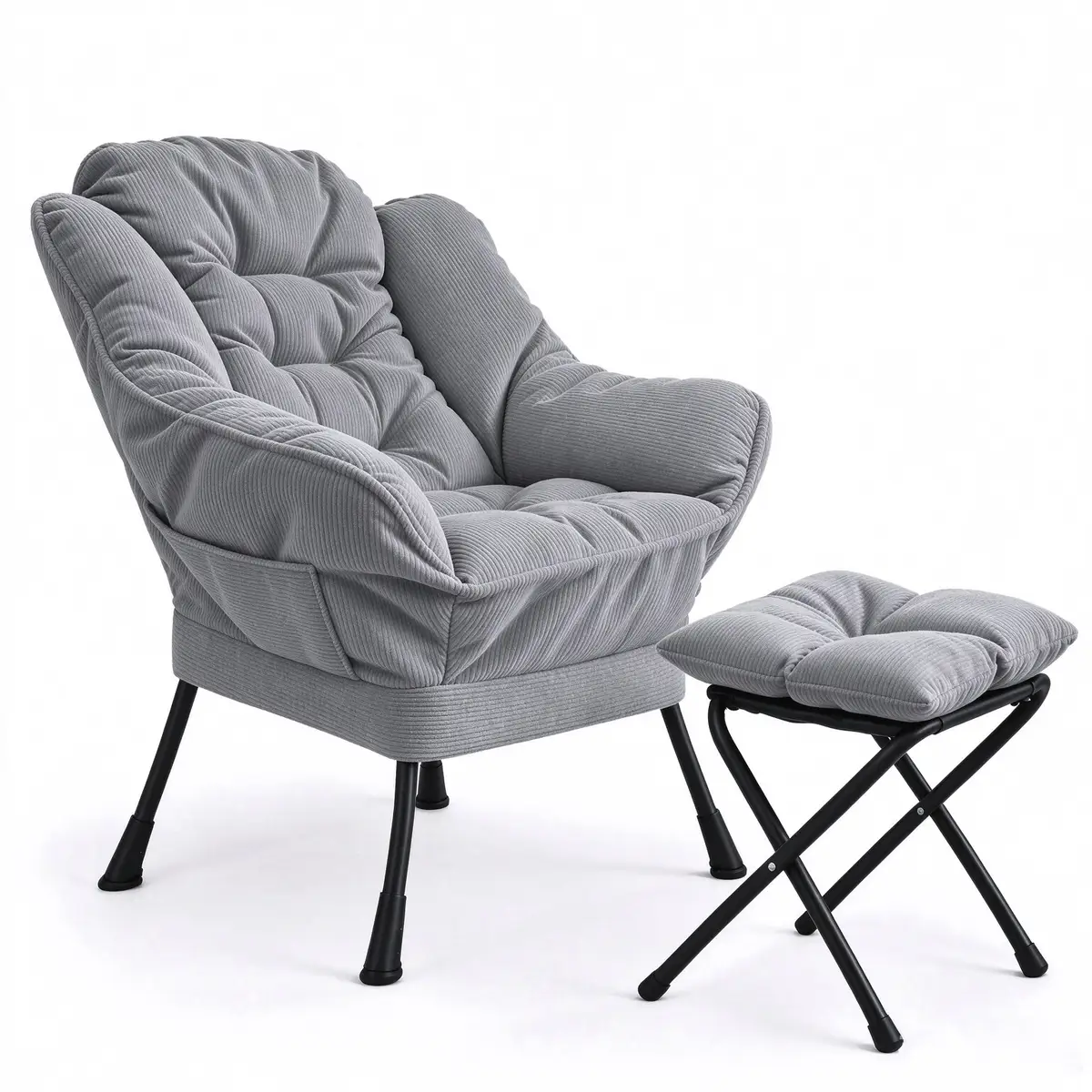 Lazy Chair with Ottoman, Modern Lounge Accent Chair with Armrests and a Side