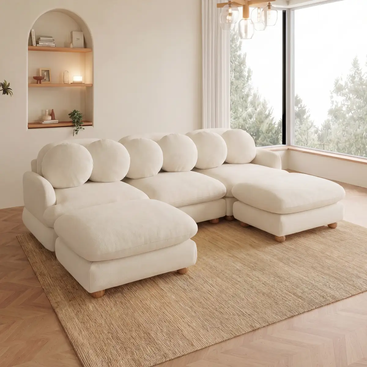 Comfy Chenille Modular Sectional Sofa, 5 Seater Deep Seat Couch with 6 Throw