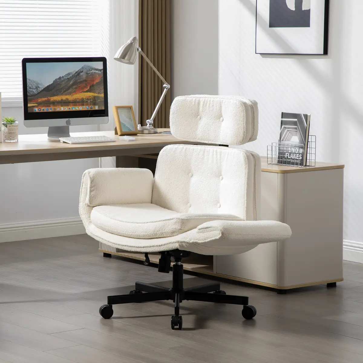 Criss Cross Chair with Adjustable Armrests & Wheels & Headrest, Lounge Vanity