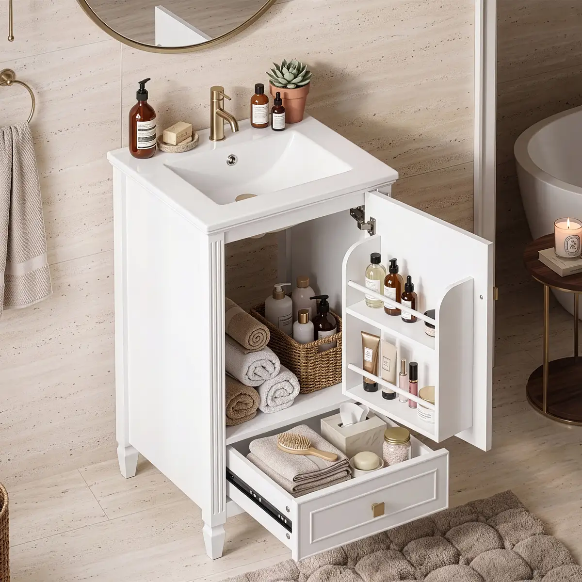 20" Bathroom Vanity with Ceramic Sink, Freestanding Vanity with Storage