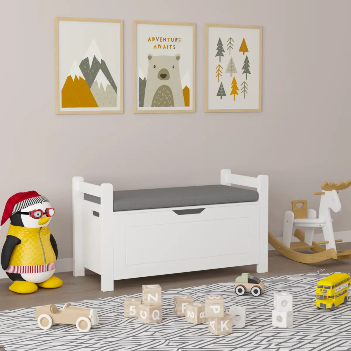 Kids Toy Box Chest, White Toy Box for Boys Girls